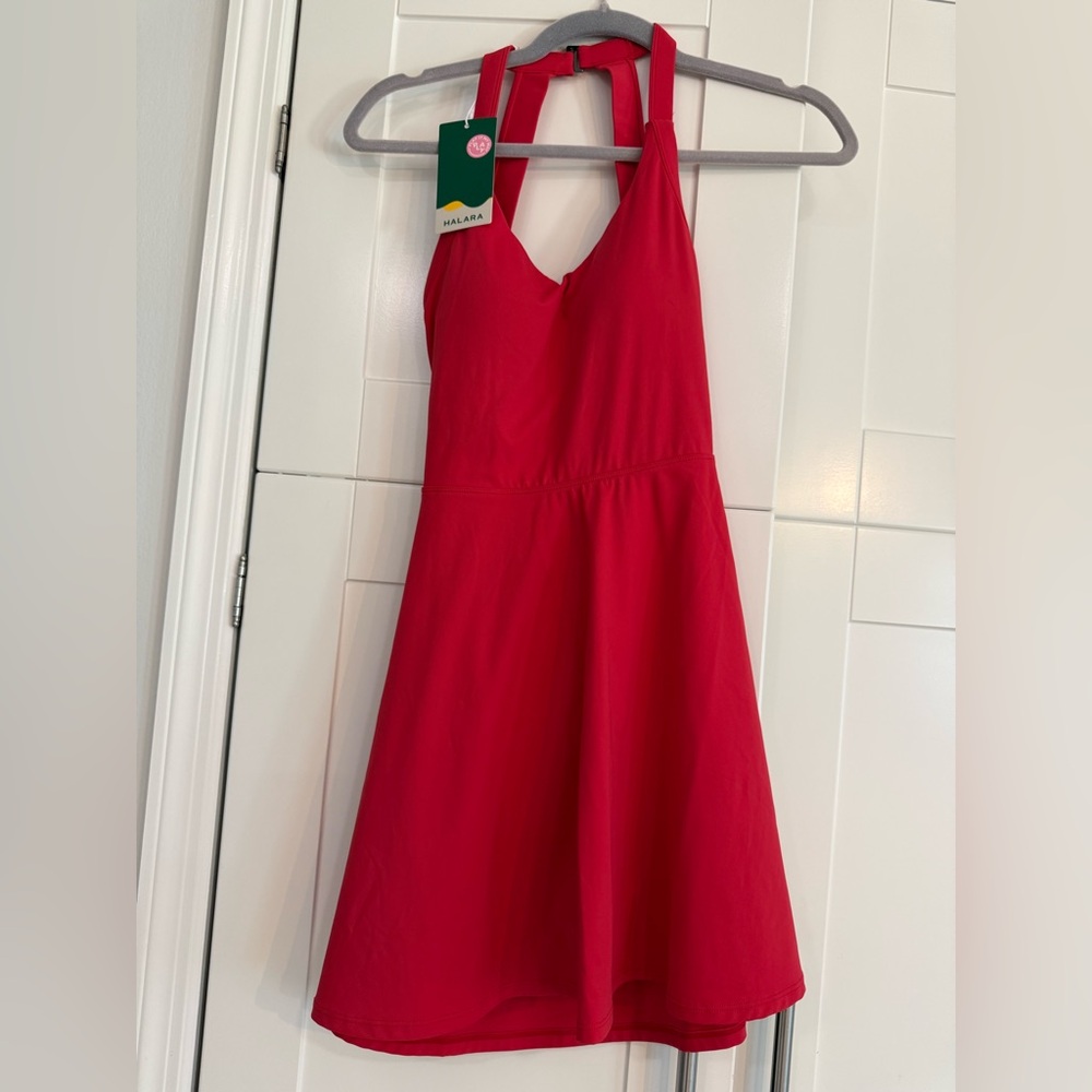 Halara Red Halter Neck Flowy Dress with Built-In Shorts | Size Small | NWT